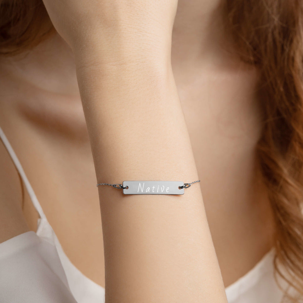 Native - Engraved Silver Bar Chain Bracelet